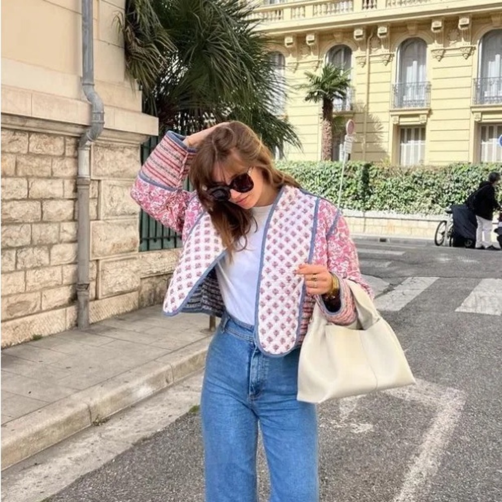717. COST 🛑LAST 1! Pink Reversible floral quilt coat jacket Multicolor blazer - Picture 4 of 5